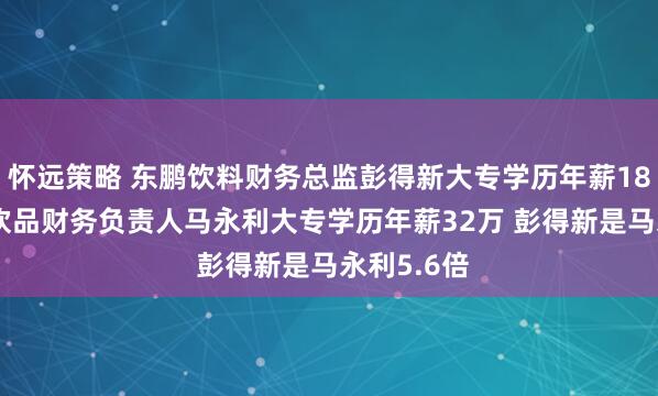 怀远策略 东鹏饮料财务总监彭得新大专学历年薪182万 养元饮品财务负责人马永利大专学历年薪32万 彭得新是马永利5.6倍
